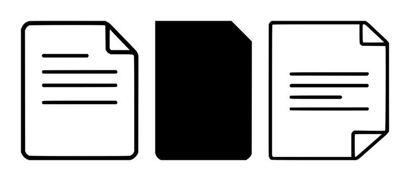 Patent document icon set with solid black silhouette on white background featuring patent document, icon, illustration with vector and design