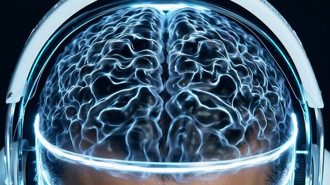 Human brain inside a helmet symbolizing innovation and digital transformation