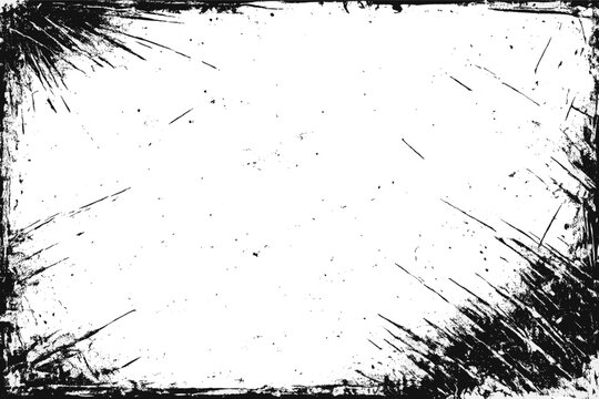Large vector scratched grunge texture with a distressed border and transparent background, perfect for vintage overlays, weathered effects, and urban design projects in a simple flat style.