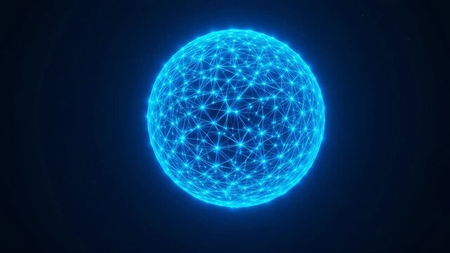 Blue glowing network sphere emphasizing speed, motion, and dynamic energy