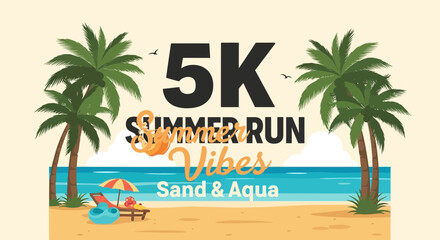 Fototapeta premium Summer Run Event Flyer Featuring Beach Vibes And 5K Race Atmosphere