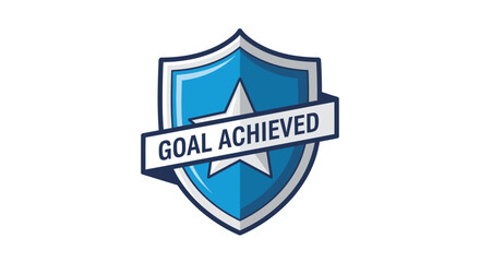Obraz premium Success Emblem Depicting Goal Achievement, Victory Shield, Blue Badge Emblem Illustration