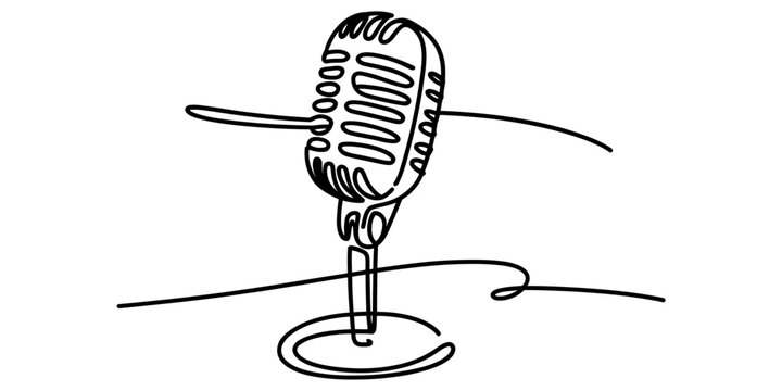 Continuous one line drawing of a vintage retro microphone on a stand for music and podcasting Vector, illustration