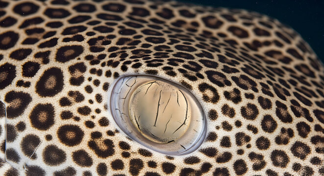 Close-up of leopard pattern stingray eye. Generative AI