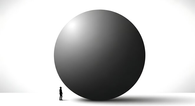 &ldquo;Immensity Concept Illustration Tiny Human and Giant Shape on White Background&rdquo;