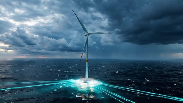 Offshore wind turbine in stormy sea emphasizing family bonds and togetherness