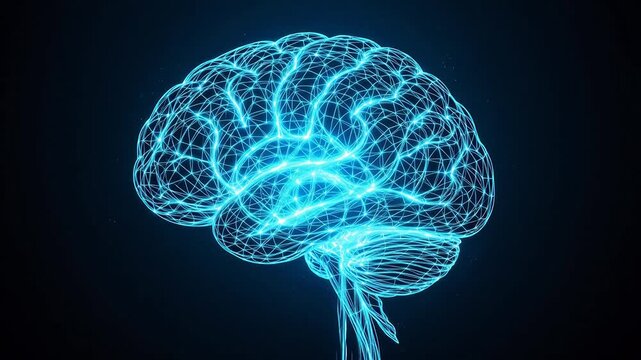 Digital brain with glowing neural network symbolizing peace, mindfulness, and relaxation