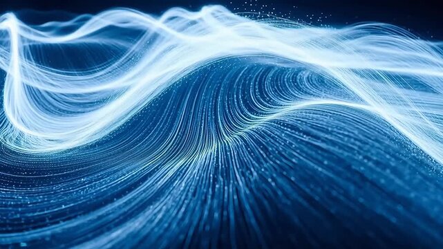 Abstract wave of glowing lines symbolizing global connectivity and communication