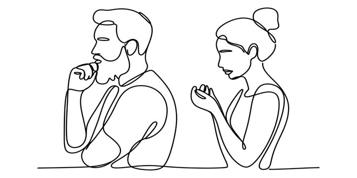 Minimalist continuous line art of a couple experiencing a misunderstanding or disagreement Vector, illustration