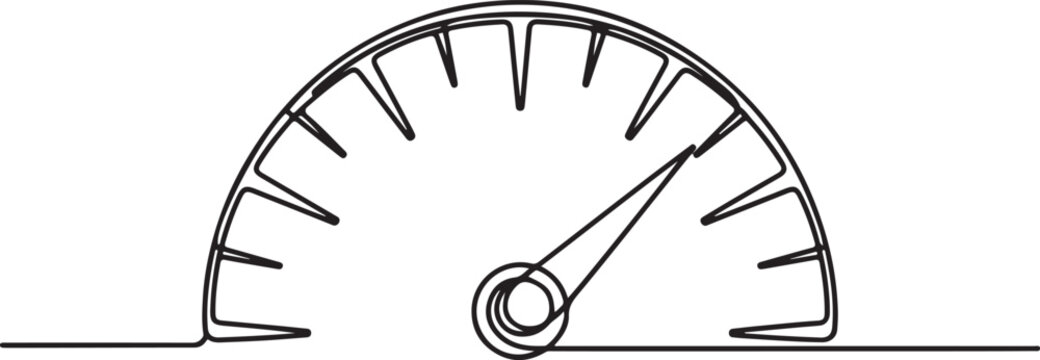 Continuous one line drawing of a speedometer. Minimalist dashboard or performance symbol.one line drawing vector illustration
