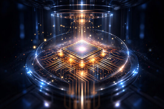 Glowing Quantum Computer Chip 