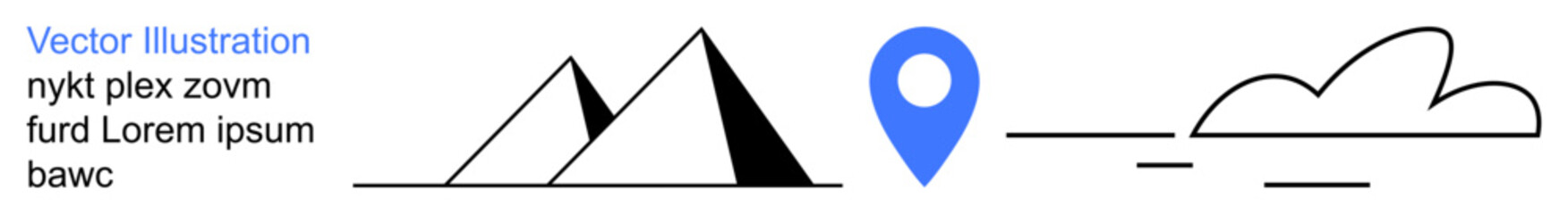 Navigation, travel, mapping, weather forecast, tourism, geographic exploration. Minimalist design of pyramids, blue location marker and cloud outline. Navigation and travel concept © robu_s