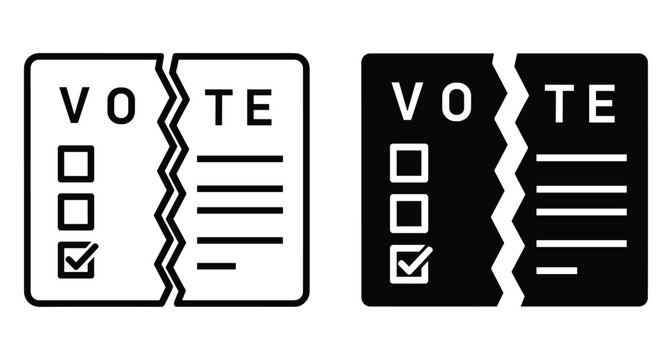 torn ballot paper icon set representing election fraud invalid voting results political division protest democracy crisis and broken government system