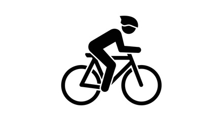 Obraz premium Simple Black and White Cyclist Icon with Helmet Riding a Bike on Isolated White Background