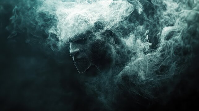 Smoky, malevolent figure in dark space