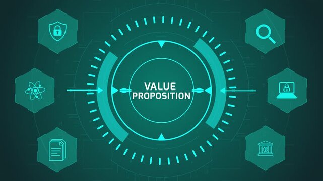 Value Proposition Business Concept Interface with Circular Digital System and Strategy Icons on Dark Technology Background Representing Customer Benefit and Offering