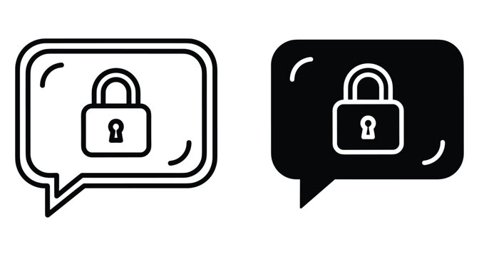 Secure messaging icon set featuring padlock inside speech bubble for encrypted chat private communication data protection and digital privacy security
