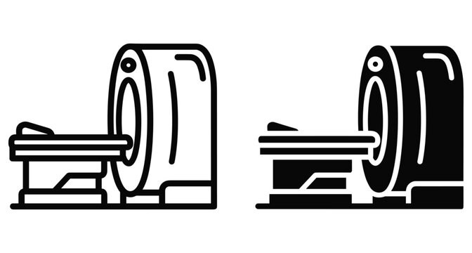 Magnetic resonance imaging scanner machine icons set for medical diagnostic radiology hospital equipment healthcare technology clinical examination tomography and health checkup