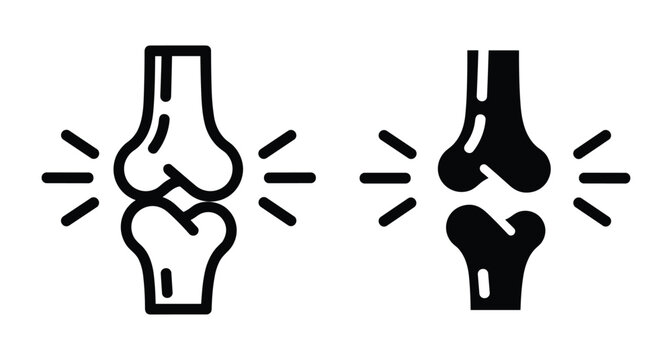 Human joint pain icon set showing inflammation in knee or elbow for medical healthcare orthopedic surgery arthritis treatment and anatomy