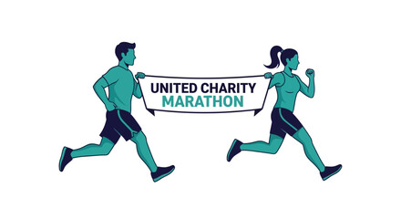 Fototapeta premium United Charity Marathon: Dynamic Duo Inspiring Fitness And Community Spirit Together