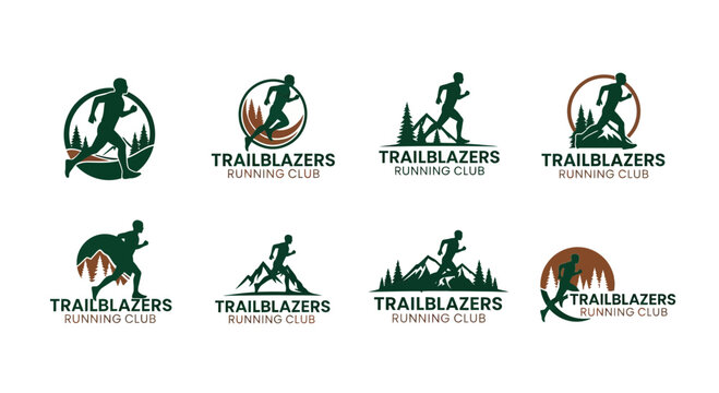 Trail Running Club Logos Featuring Dynamic Silhouette Runners