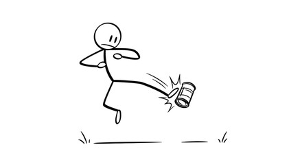 Fototapeta premium Stick figure kicking a can away.