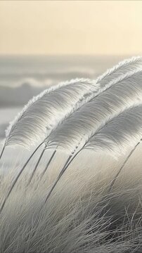 A bundle of tall grass sits atop a sandy beach, perfect for adding texture and natural elements to your design vertical frame