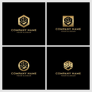 Modern Golden SBC Letter Monogram Logo Collection for Business Branding on Black Background