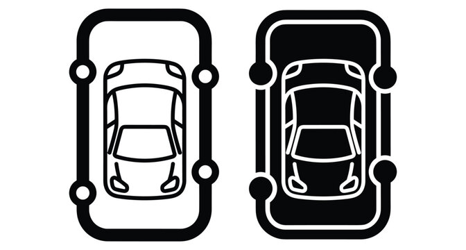 Car parking sensor icon top view vehicle proximity alert system showing safety distance monitoring technology for modern automotive driving assistance software