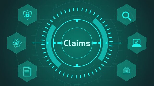 Claims Insurance Processing Interface with Circular Digital System and Service Icons on Dark Technology Background Representing Request Handling and Approval