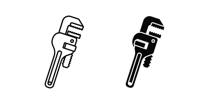 Comparison of a standard wrench and a pipe wrench in black and white illustration