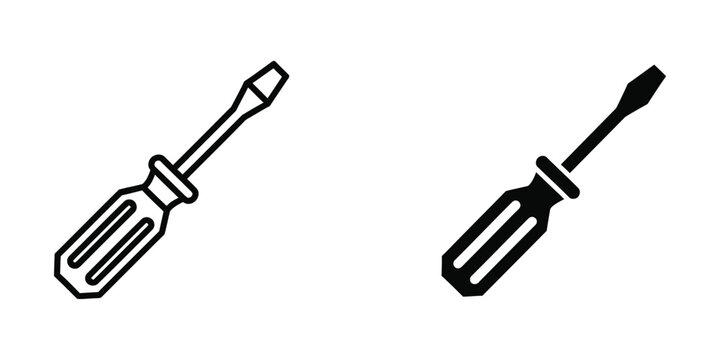 Two contrasting styles of screwdrivers depicted in black and white outline