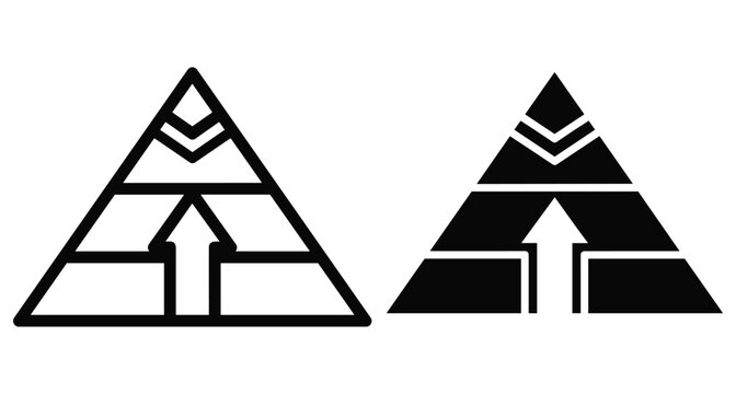 Pyramid chart icon set with upward arrow showing growth progress hierarchy levels business strategy marketing data visualization infographic elements design