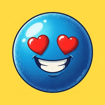 Blue glossy emoji with heart eyes and wide grin, expressing affection