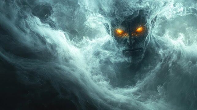 Ferocious Demon in Smoky Clouds