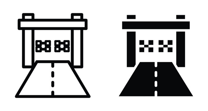 Road toll gate icon set showing highway checkpoint with electronic payment system for vehicle access control and traffic management infrastructure
