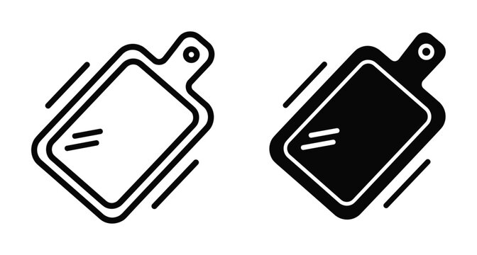 Kitchen cutting board icons featuring outline and solid styles for food preparation cooking tools culinary equipment restaurant menu graphic design