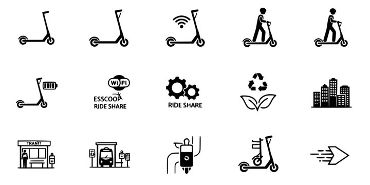 Electric Scooter Silhouette Vector - Modern Micro-Mobility Transit Icon