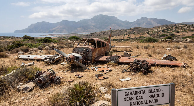 Abandoned plane wreckage on carabrita island near national park