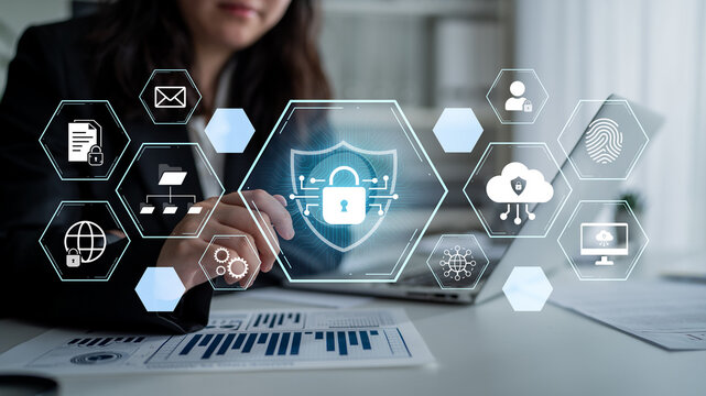 AI cybersecurity safeguards systems with encryption, access control, and AI secure data flow. Futuristic cyber security featuring AI digital shield, zero trust and AI threat detection system. Corpus