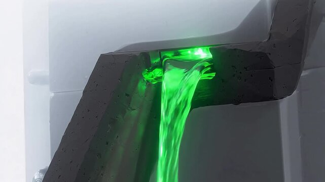 Green glowing liquid flowing from rock emphasizing advanced technology and cyber security