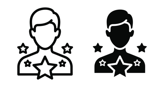 Male user profile icon set with stars representing rating reputation experience skill talent achievement success leader person avatar character symbol