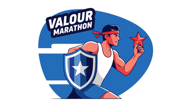 Valour Marathon: A Determined Athlete with a Star and Shield Symbolizing Victory