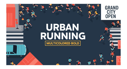 Obraz premium Urban Running Event Advertisement Depicting People Running in the City Environment