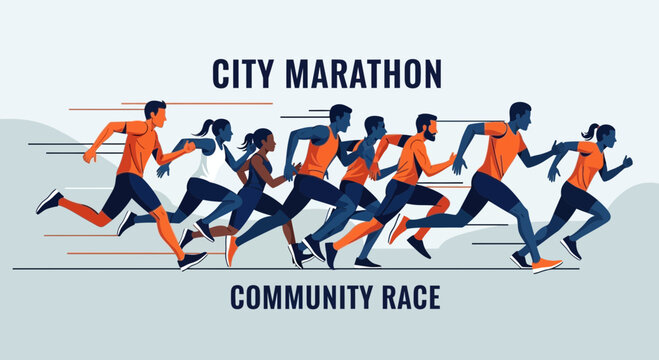 Vibrant runners sprinting in city marathon celebrating community race event depiction