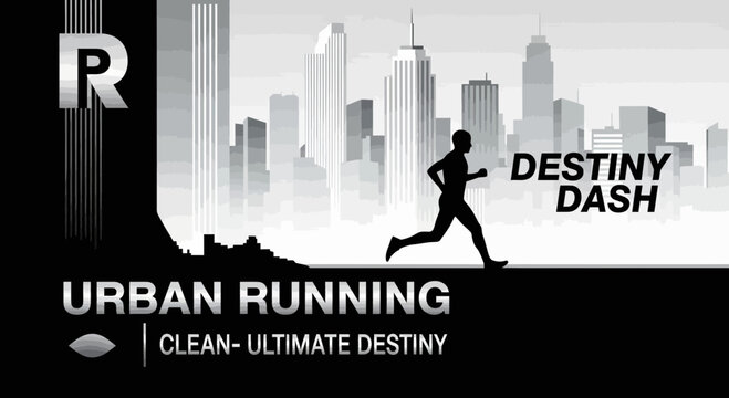 Urban Runner In Silhouetted City Celebrating Destiny Dash And Modern Fitness Achievement
