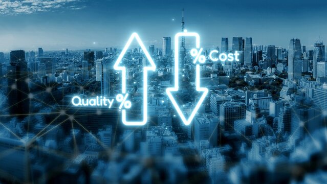 Business concept showing cost reduction and quality increase using Lean, Six Sigma, and Total Quality Management (TQM) to enhance efficiency, value, and customer satisfaction. Muxer