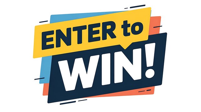 Enter to win, contest banner, giveaway label, promotional sign, colorful announcement