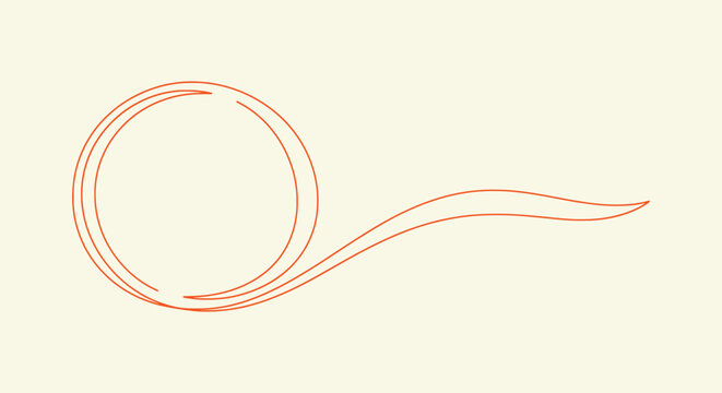 Abstract Minimalist Orange Line Art Circle with Elegant Wavy Tail Design on Cream Background Vector