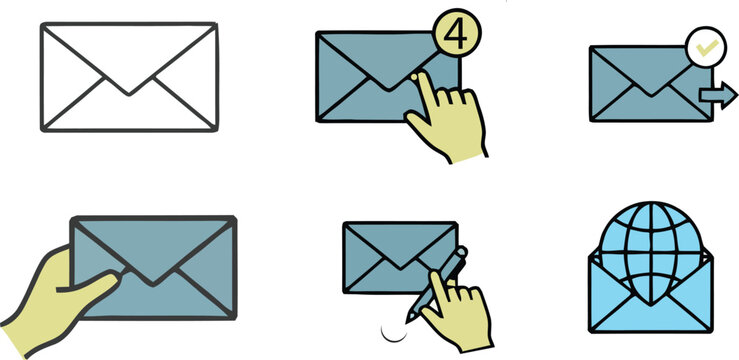 Email communication stages sending receiving and interaction icons